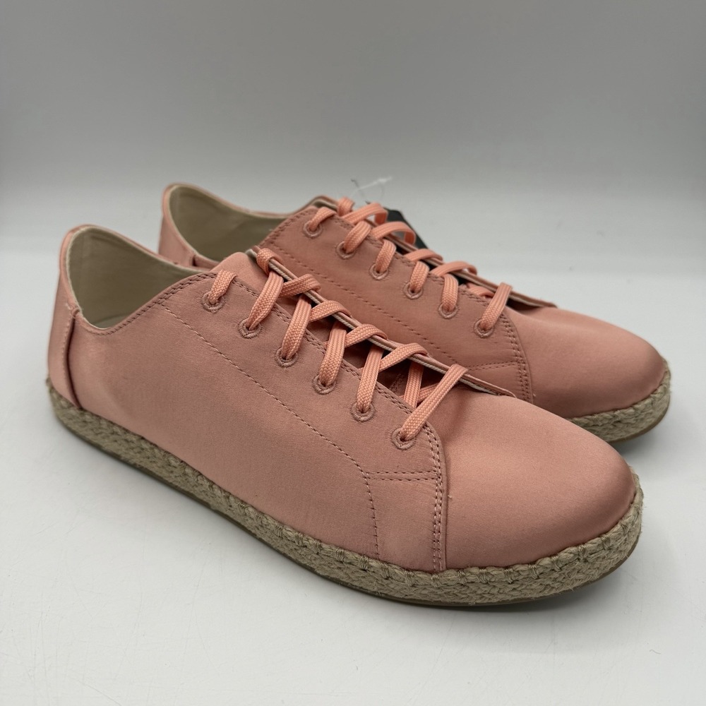 Toms Lena Espadrille Shoes Womens Sz 8 Pink Rose Cloud Satin Lace Up Sneakers